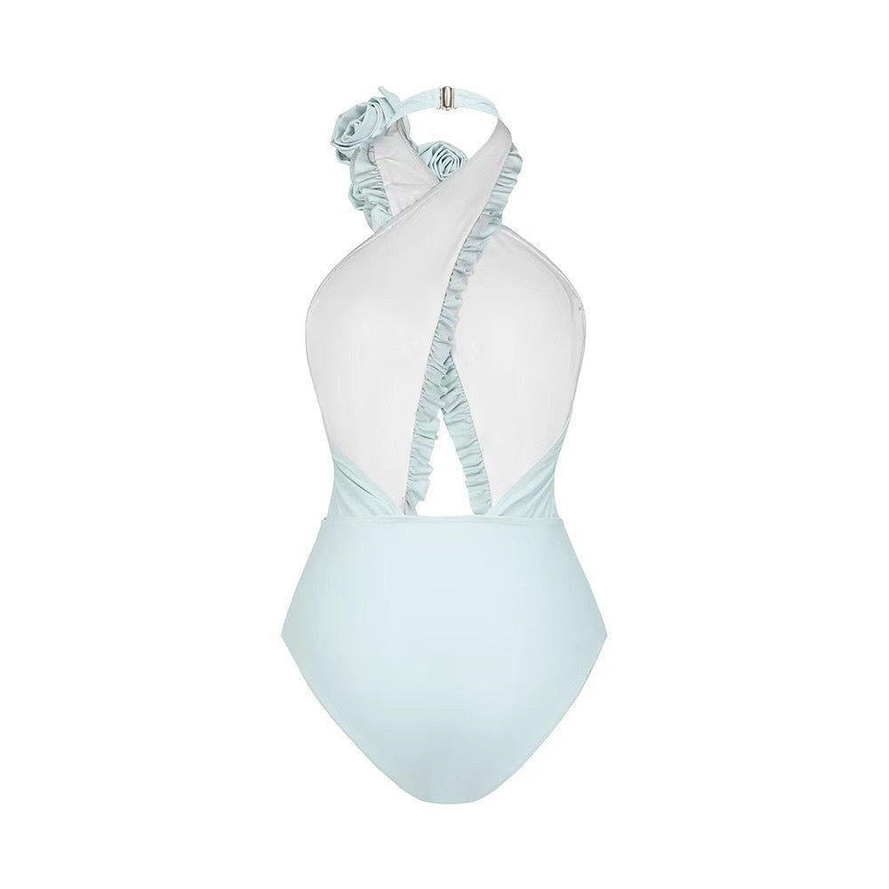 Lonkey French Two Sets Women Swimsuit Solid Color Flying Edge Cross Hollow Out Cutout-out Swimsuit Women Bella Mia