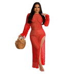 Women Clothing Sexy Solid Color Handmade Knitted Tassel Beach Dress Bella Mia