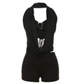 Summer Women Sexy Tube Top Halter Deep V Plunge neck Backless Lace up Jumpsuit Set Women Bella Mia