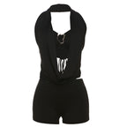 Summer Women Sexy Tube Top Halter Deep V Plunge neck Backless Lace up Jumpsuit Set Women Bella Mia