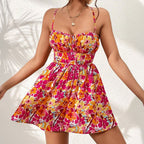 Women Clothing Vacation Dress Spring Summer Seaside Holiday Floral Square Collar Short Dress Bella Mia