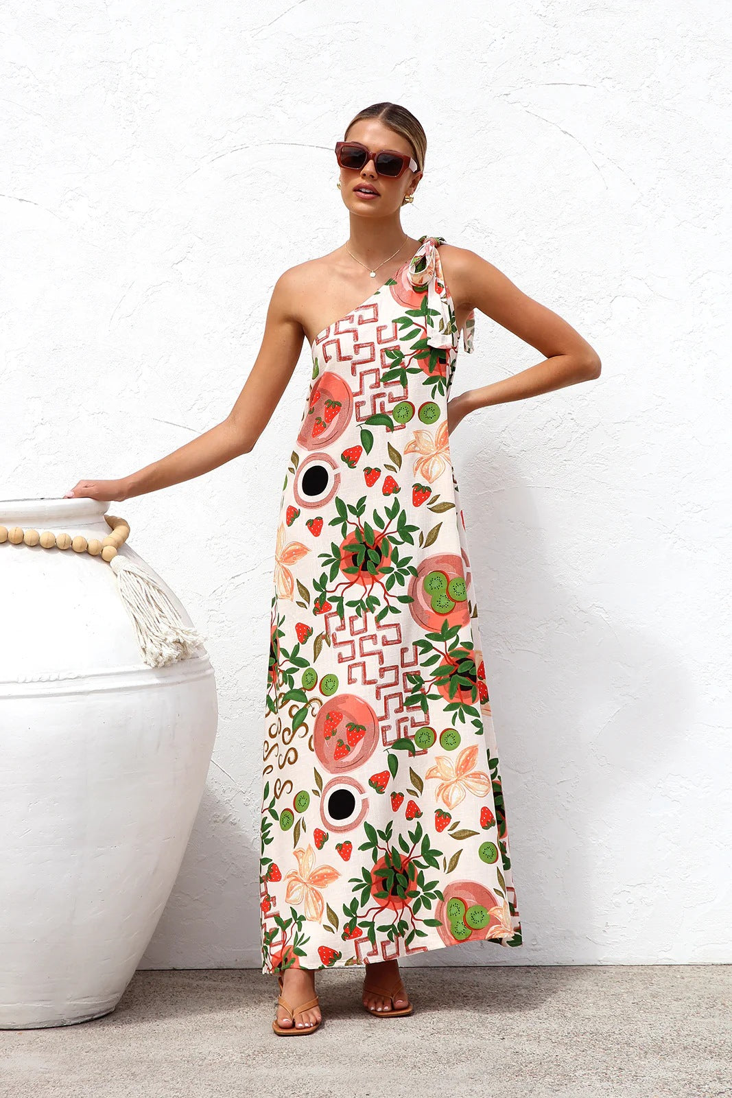 Summer Dress Printed Shoulder Lace up Elegant Dress Women Bella Mia