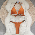 Three Point Halter Strap Sexy Backless Low Waist Bikini Solid Color Split Swimsuit Bella Mia