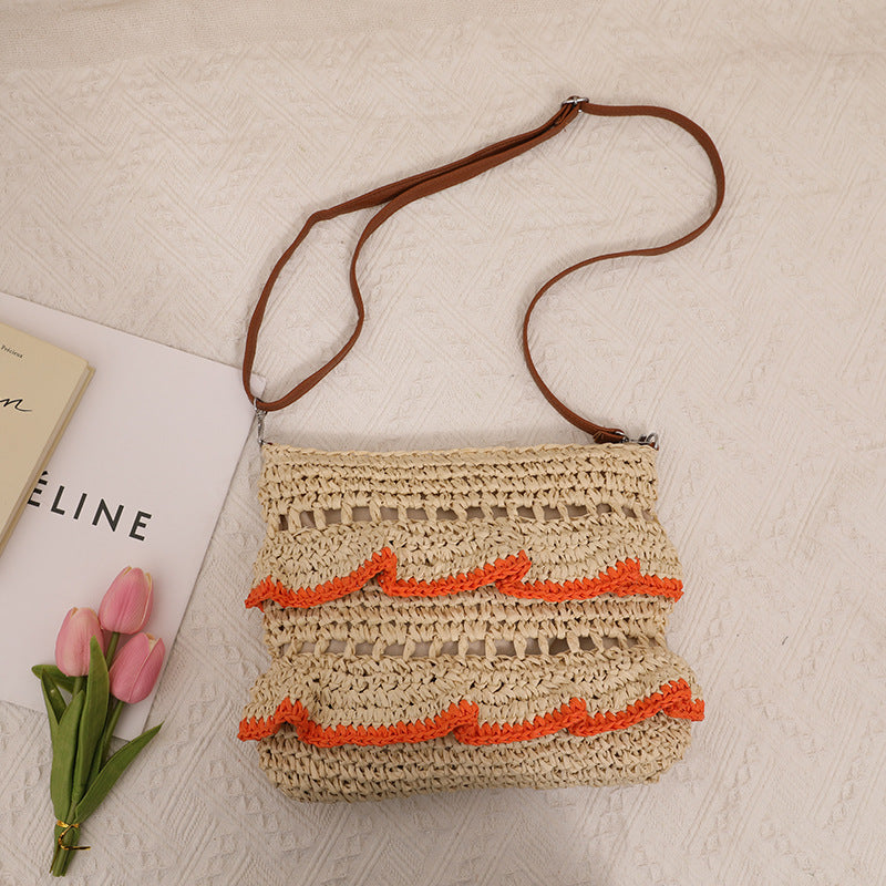 Crossbody Lace Straw Bag Ruffled Summer Color Straw Bag Woven Bag Seaside Beach Vacation Bag Bella Mia