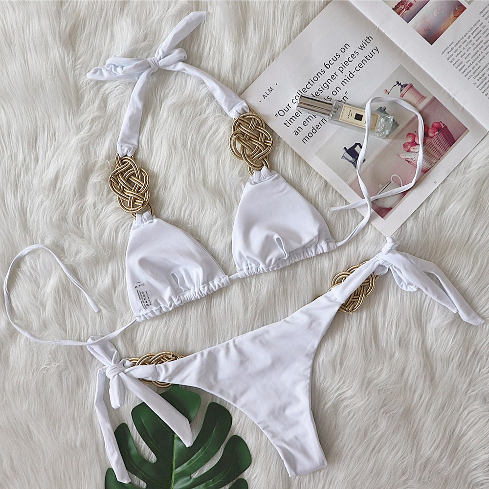 Bikini Solid Color Split Swimsuit Sexy Hand-Woven Women Swimwear Bella Mia