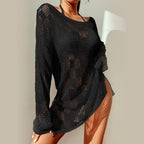 Summer Beach Dress Women Solid Color Sexy Knitted Hollow Out Cutout Beach Bikini Swimsuit Blouse Sun Protective Clothing Crochet hook Bella Mia