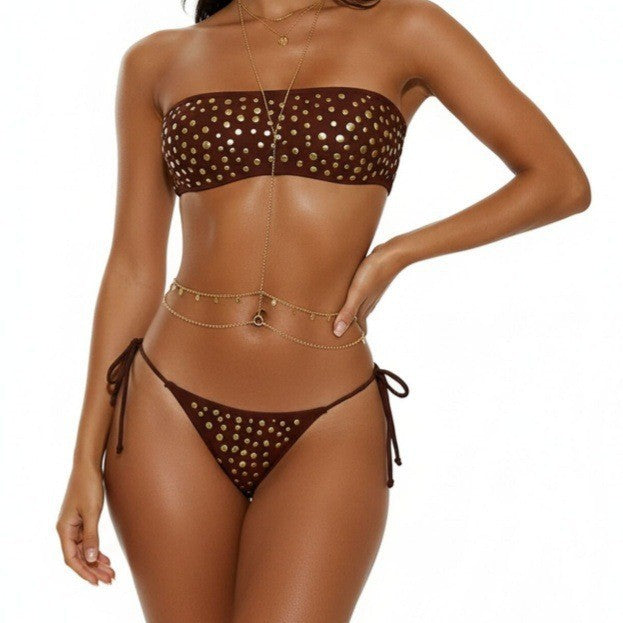 Metal Dot Tube Top Sexy Split Banded Bikini Swimsuit Bella Mia