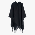 Solid Color Cashmere like Tassel Large Split Shawl Warm Monochrome Cape Plain Shawl Bella Mia