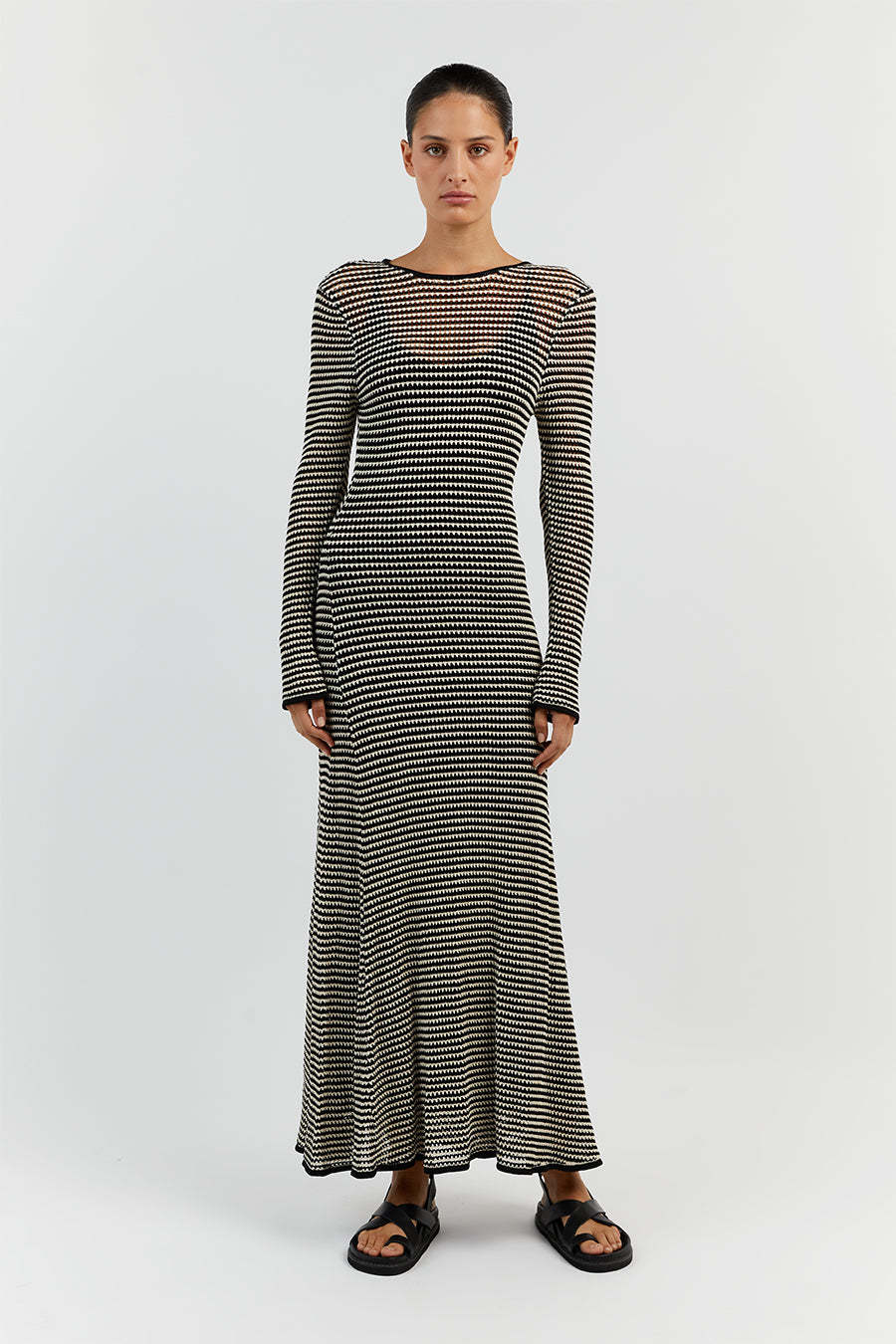 Mesh Striped Beach Vacation Sexy Dress Knitted Hollow Out Cutout Out Maxi Dress Blouse Summer Bella Mia