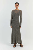 Mesh Striped Beach Vacation Sexy Dress Knitted Hollow Out Cutout Out Maxi Dress Blouse Summer Bella Mia