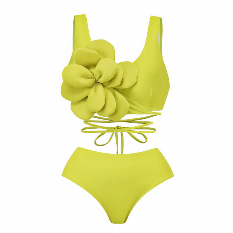 Solid Color Split Swimsuit Women Sexy High Waist Banded Bikini Three Piece Set Bikini Bella Mia