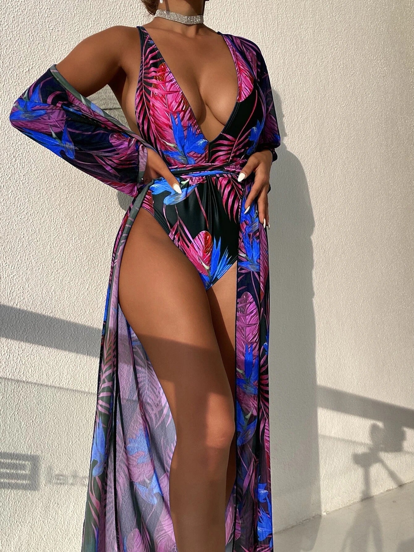 Swimsuit Women One Piece Printed Mesh Two Piece Blouse Bikini Suit Bella Mia