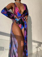 Swimsuit Women One Piece Printed Mesh Two Piece Blouse Bikini Suit Bella Mia