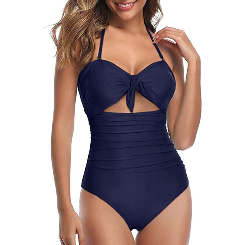 Slim Sexy Push Up Flab Hiding Halter Lace Up One Piece Women Double Shoulder Strap Swimsuit Bella Mia