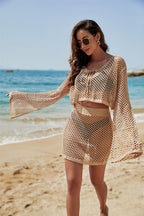Knitted Beach Cover up Knitted Two Piece Bell Sleeve Sexy Cutout Bikini Cover Bella Mia