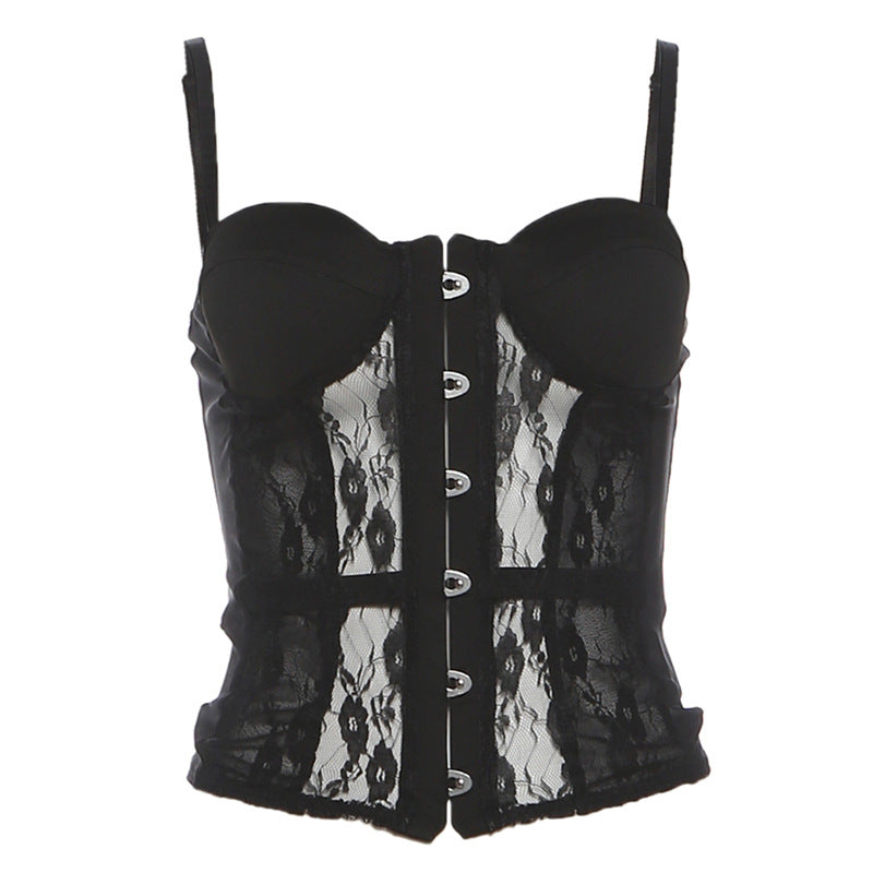 Autumn Winter Women Sexy Lace Stitching See through Slim Fit Figure Flattering Camisole Bella Mia