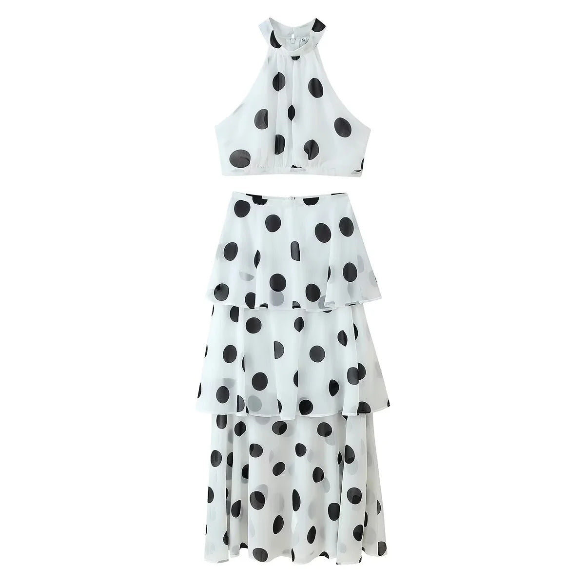 French Polka Dot Sweet Sexy Women ummer Halter Sleeveless Vest High Waist Flounced Skirt Set Bella Mia