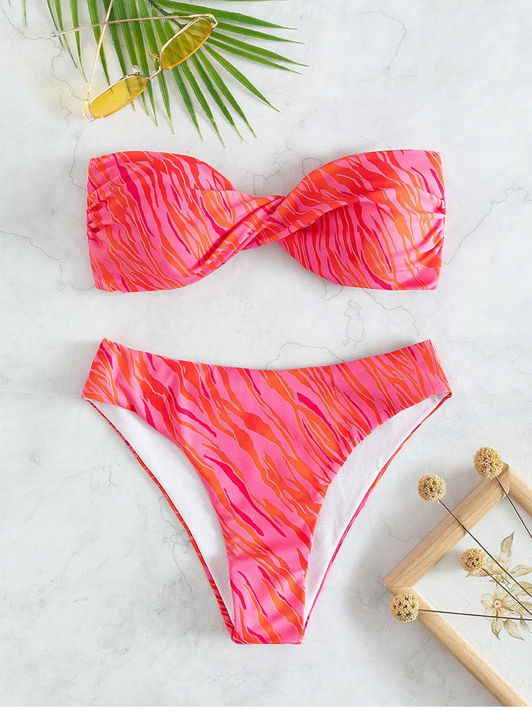 Printed Bandeau Bikini Swimsuit Sexy Backless Split Two Piece Suit Swimwear Bella Mia