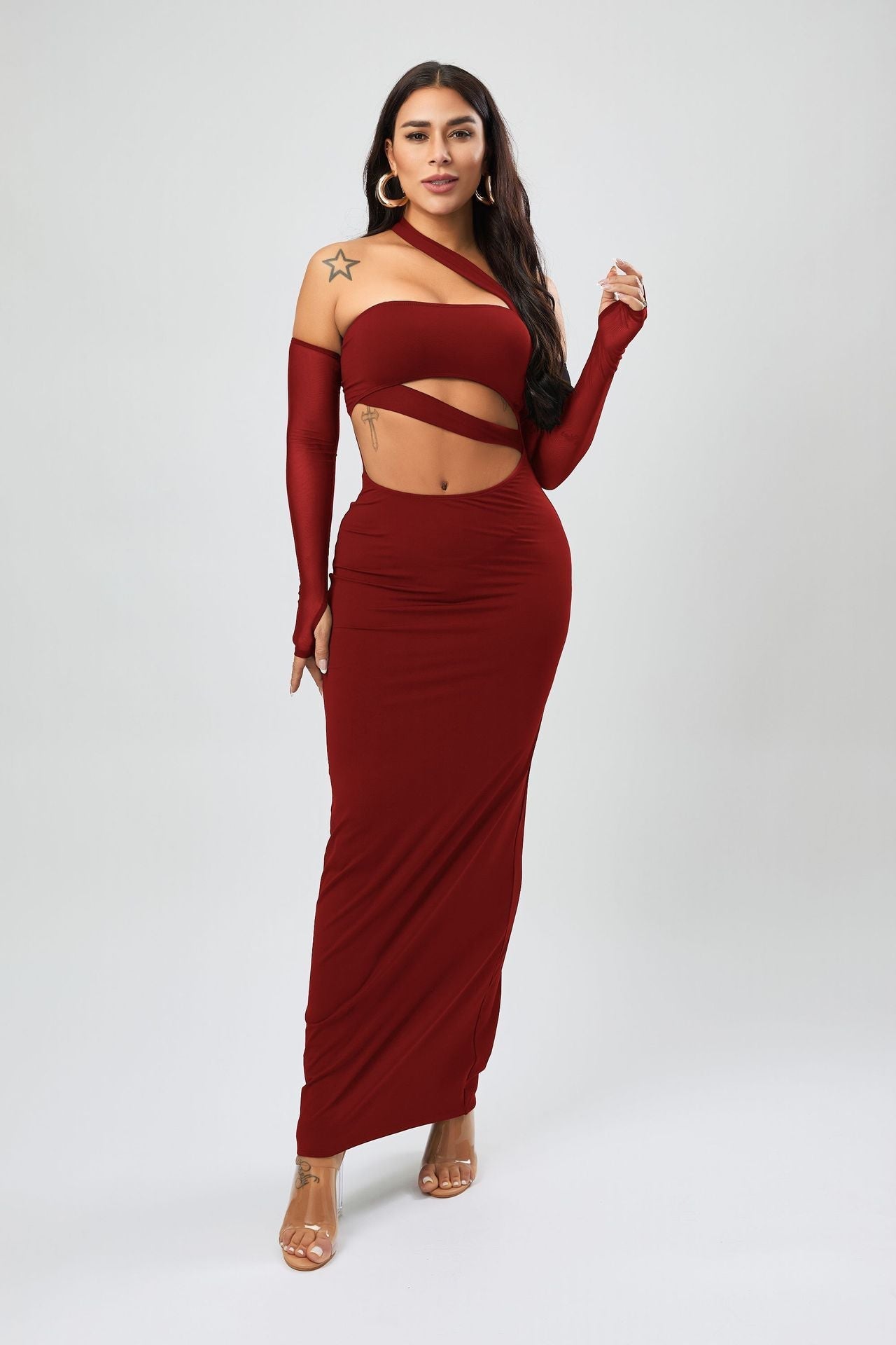 Tight Dress Angora Red Mesh Sexy Halter Wrapped Chest Sheath Dress Autumn Bella Mia