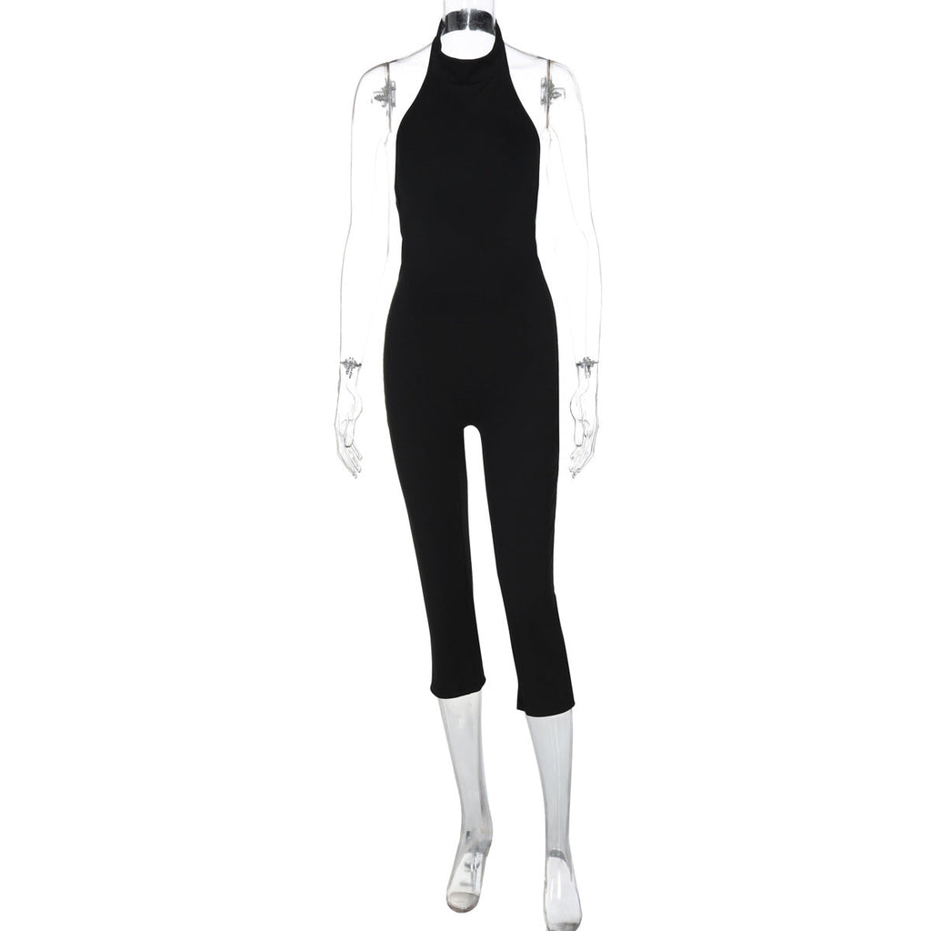 Women Clothing Summer Solid Color Sleeveless Halter Backless Sexy Slim Fit Bodysuit Bella Mia