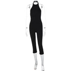 Women Clothing Summer Solid Color Sleeveless Halter Backless Sexy Slim Fit Bodysuit Bella Mia