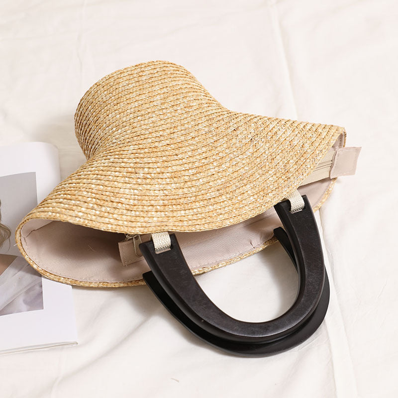 Wooden Portable Hat Straw Bag Fresh Straw Woven Bag Vacation Beach Bag Women Bag Bella Mia