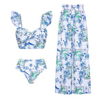 Summer Lotus Leaf Sleeve Split Swimsuit Women Seaside Vacation High Waist Thin Bikini Bella Mia