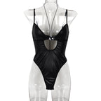 Women Clothing Simple Pure Black Sexy Suspenders Base Bodysuit Bella Mia