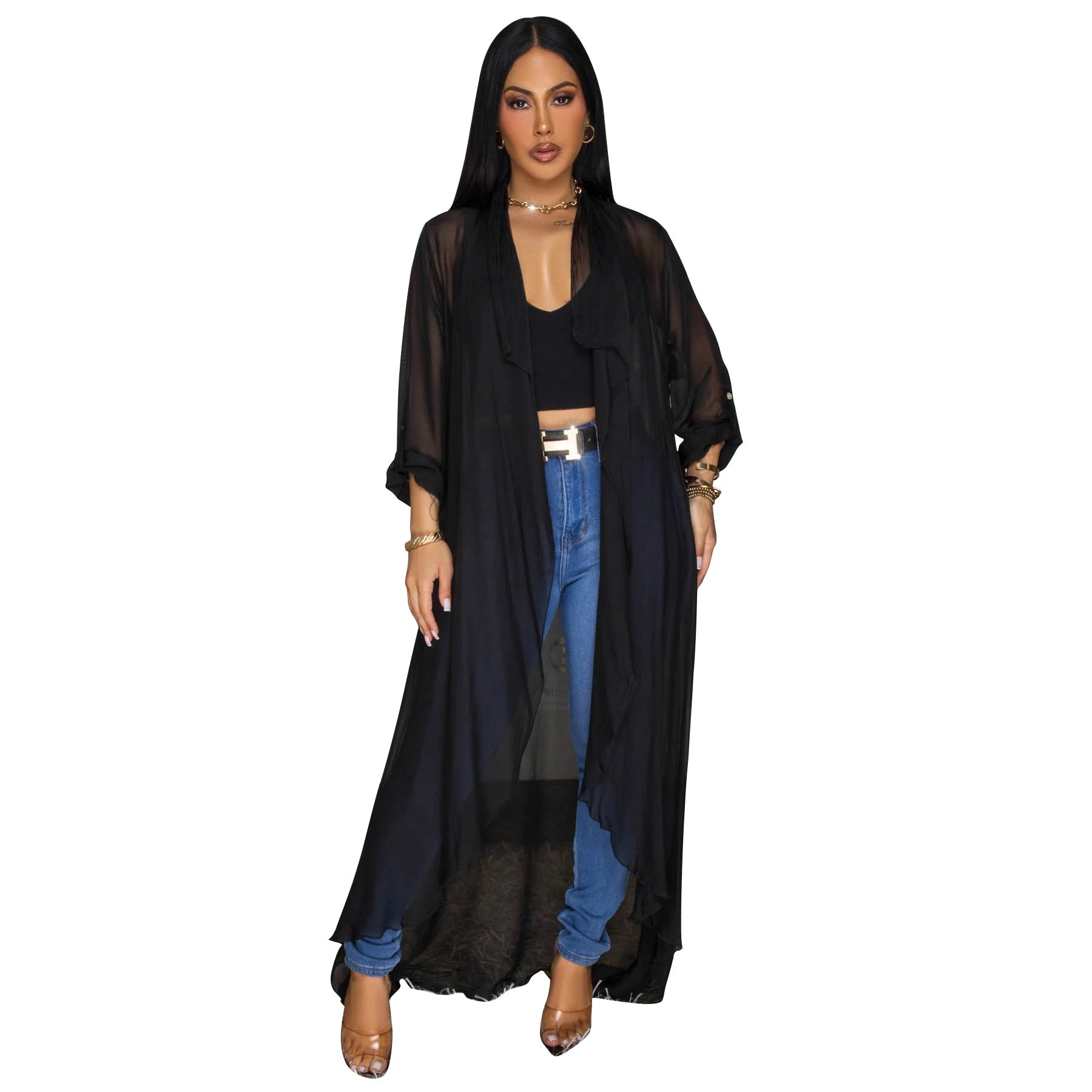 Europe Russia Women Casual Chiffon Shirt Long Cardigan Sunscreen Coat Bella Mia