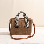 Handheld Straw Bag Square Solid Color Crossbody Woven Bag Vacation Beach Bag Large Capacity Rattan Weave Bag Bella Mia