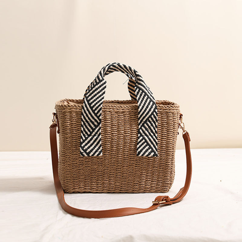 Handheld Straw Bag Square Solid Color Crossbody Woven Bag Vacation Beach Bag Large Capacity Rattan Weave Bag Bella Mia
