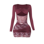 Autumn Long Sleeve Lace Hollow Out Cutout out Sexy Hip Bag Dress Women Bella Mia