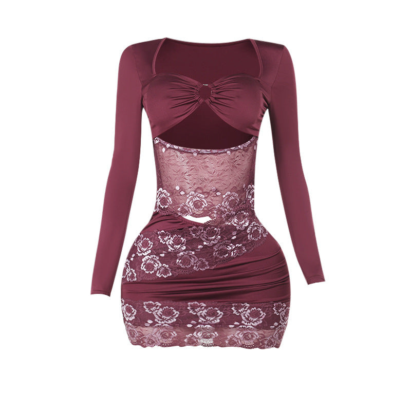 Autumn Long Sleeve Lace Hollow Out Cutout out Sexy Hip Bag Dress Women Bella Mia