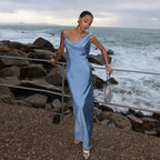 Sling Pockets Collar Sexy Backless Satin Formal Dress Elegant Evening Dress Bella Mia