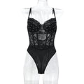 Black Heavy Embroidery Drilling Hand Wear Plastic Bones Shaping Body Shaping Double Layer Chest Cup Lace Jumpsuit Can Be Worn Alone Bella Mia