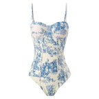 One Piece Swimsuit Women Skinny Slimming Retro Lace up Sun Protection Dress Two Piece Hard Bag Swimsuit Bella Mia