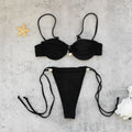 Solid Color Low Waist Lace up Sexy Backless Three Point Bikini Underwire Split Swimsuit for Women Bella Mia