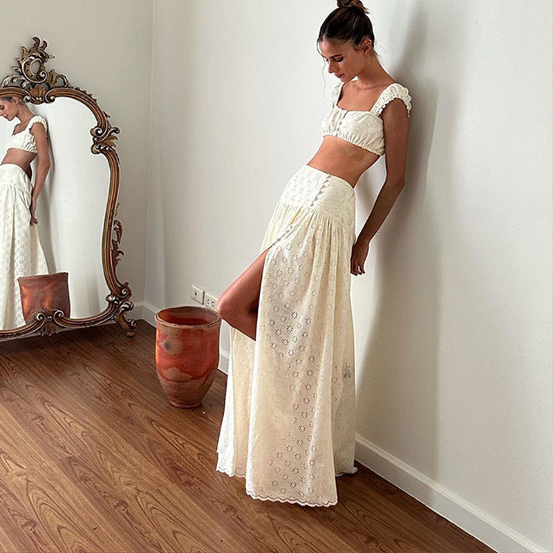 Summer French Short Slimming Cropped Outfit Sling Top Beach Vacation Skirt Two Piece Sets Women Bella Mia