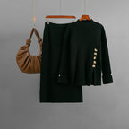 Women Autumn Winter Side Slit Fastener Decoration Sweater Skirt Two Piece Sets Bella Mia