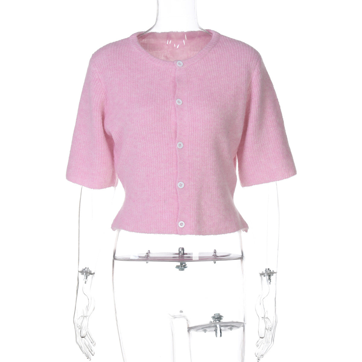 Women Clothing Autumn Crew Neck Three Quarter Sleeve Knitted Buckle Cardigan Top Bella Mia