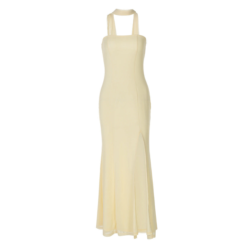 Women Clothing Summer Tube Top Slit Slim Fitting Solid Color Dress Bella Mia