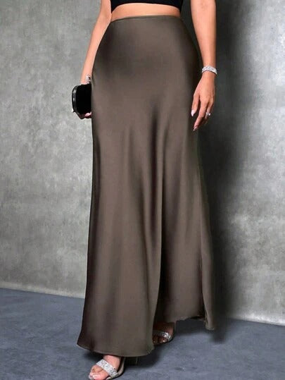 Satin Skirt Autumn Winter Simple A line Long Skirt Women Clothing Bella Mia