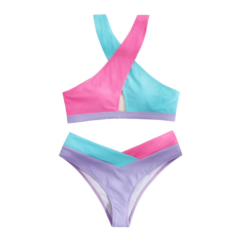 Ladies Swimsuit Split Criss Cross Color Matching Sexy Women Bikini Bella Mia