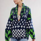 Autumn Winter Knitwear Abstract Printing Collared Loose Long Sleeve Knitted Sweater for Women Bella Mia