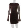 Sexy Women Wear Hollow Out Cutout Backless Mesh Stitching Lightweight Slim Fit Pinch Pleated Sheath Dress Short Dress Women Bella Mia