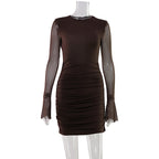 Sexy Women Wear Hollow Out Cutout Backless Mesh Stitching Lightweight Slim Fit Pinch Pleated Sheath Dress Short Dress Women Bella Mia