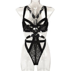 Sexy Jumpsuit Nightclub Underwear Sexy Mesh Stitching Body Sculpting Strap Steel Ring Bella Mia