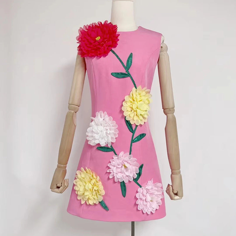 Personalized Minority Chic Short Dress Autumn Patchwork Three Dimensional Floral Design Slim Fit Slimming Dress Women Bella Mia