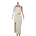 Autumn Elegant Sexy Design Hollow Out Cutout out Single Sleeve Split Dress Women Bella Mia