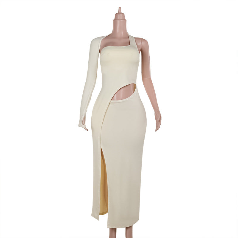 Autumn Elegant Sexy Design Hollow Out Cutout out Single Sleeve Split Dress Women Bella Mia